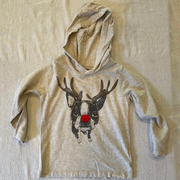 GAP Frenchie Hoodie - Christmas French Bulldog Rudolph Reindeer Shirt Size 5T - Picture 1 of 3